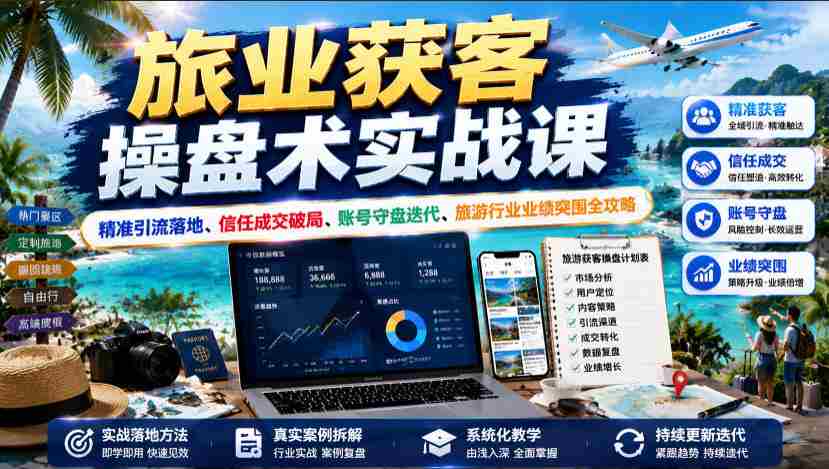 旅业获客操盘术实战课｜精准引流落地、信任成交破局、账号守盘迭代、旅游行业业绩突围全攻略-副业部