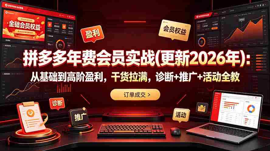 （19290期）拼多多年费会员实战(更新2026年)：从基础到高阶盈利，干货拉满，诊断+推广+活动全教-副业部