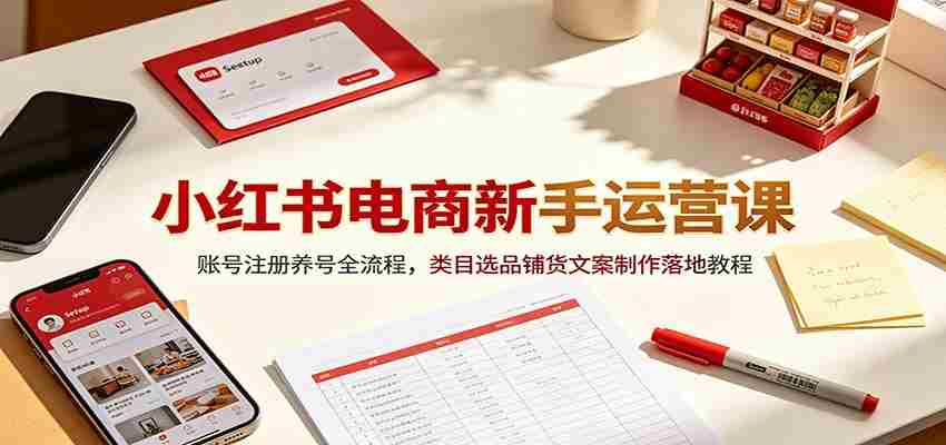 小红书电商新手运营课:账号注册养号全流程,类目选品铺货文案制作落地教程-副业部