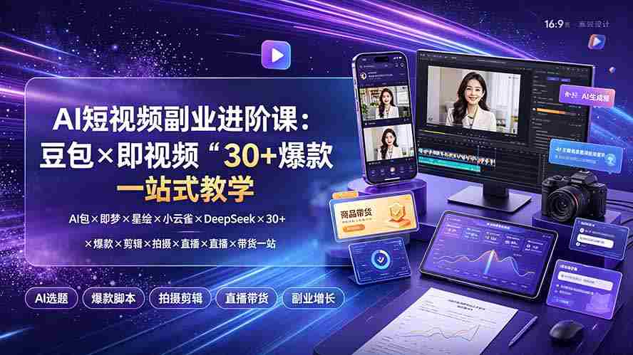 （19458期）AI短视频副业进阶课：豆包×即梦×星绘×小云雀×DeepSeek×30+爆款×剪辑×拍摄×直播×带货一站式教学-副业部