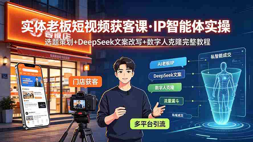 （19260期）实体老板短视频获客课·IP智能体实操｜选题策划+DeepSeek文案改写+数字人克隆完整教程-副业部
