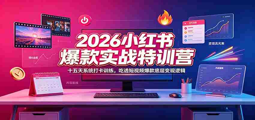 2026小红书爆款实战特训营：十五天系统打卡训练，吃透短视频爆款底层变现逻辑-副业部