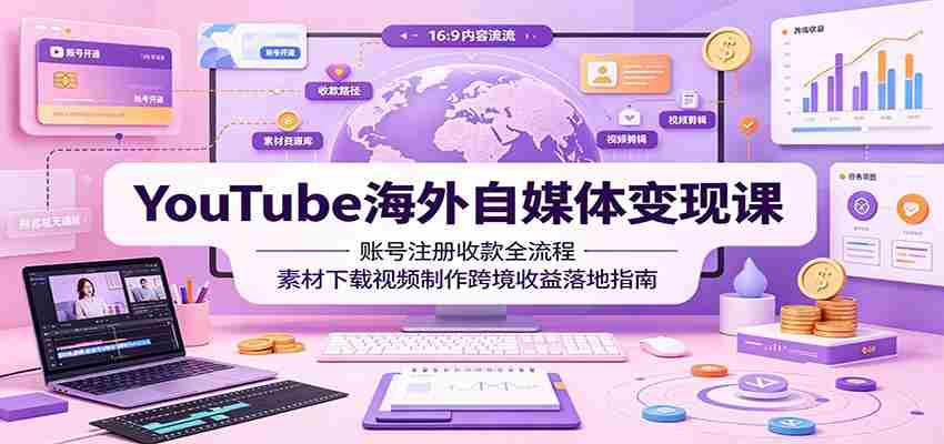 YouTube海外自媒体变现课：账号注册收款全流程，素材下载视频制作跨境收益落地指南-副业部