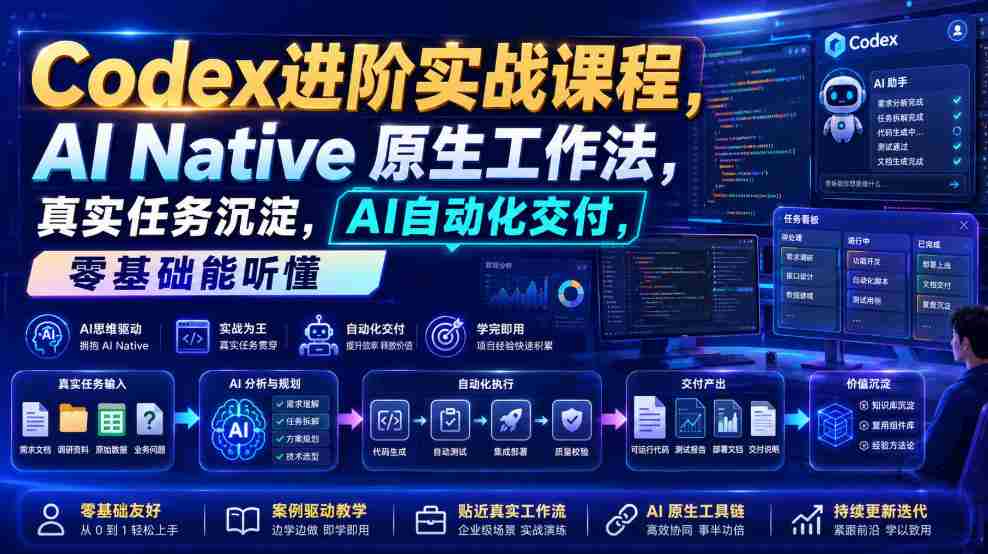 Codex进阶实战课｜AI Native原生工作法，22节真实任务落地，从配置到AI自动化交付全链路教程-副业部