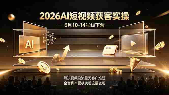 （19164期）2026AI短视频获客实操6月10-14号线下营，解决视频没流量无客户难题，全套脚本模板实现流量变现-副业部