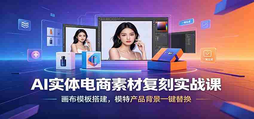 AI实体电商素材复刻实战课：画布模板搭建，模特产品背景一键替换-副业部
