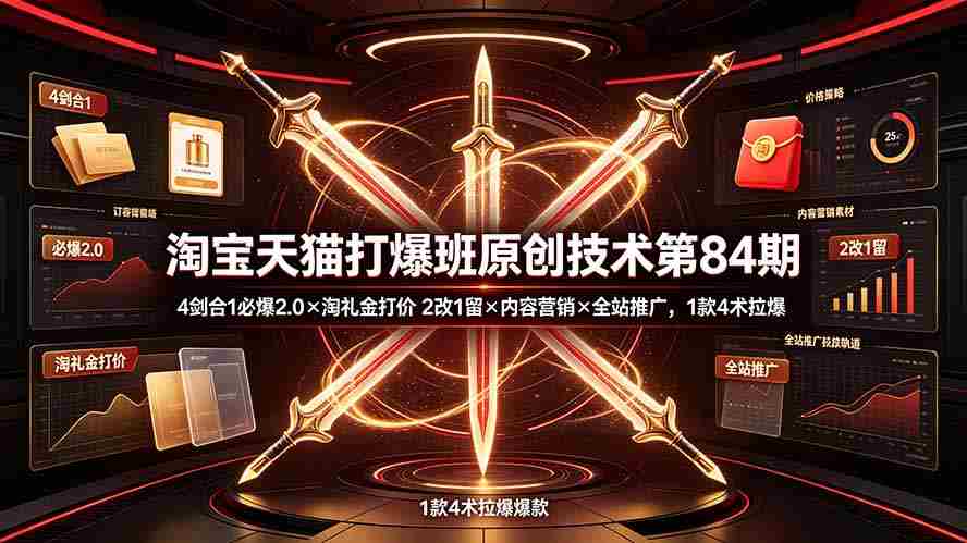 （19428期） 淘宝天猫打爆班原创技术第84期：4剑合1必爆2.0×淘礼金打价×2改1留×内容营销×全站推广，1款4术拉爆-副业部
