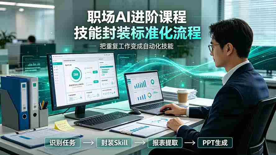 （19369期）职场AI进阶课程；多类实用Skill工具实操，专属技能封装标准化流程，报表行业报告一键提取核心内容-副业部