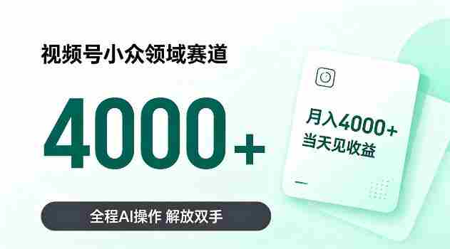 视频号小众领域赛道，月入4k＋当天见收益，全程Ai操作，解放双手！【揭秘】-副业部