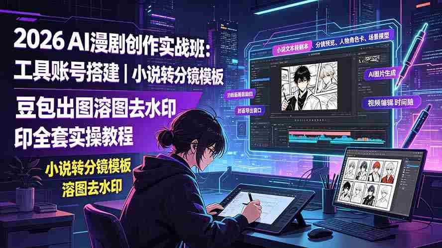 （19433期）2026AI漫剧创作实战班：工具账号搭建｜小说转分镜模板｜豆包出图溶图去水印全套实操教程-副业部