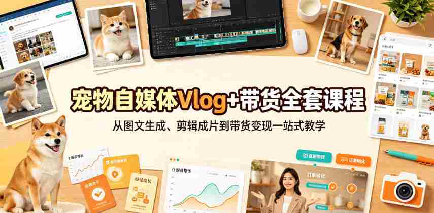 宠物自媒体Vlog+带货全套课程｜从图文生成、剪辑成片到带货变现一站式教学-副业部