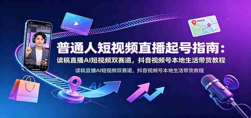 普通人短视频直播起号指南：读稿直播AI短视频双赛道，抖音视频号本地生活带货教程-副业部