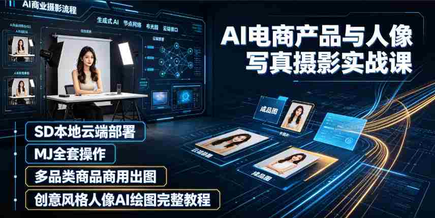 AI电商产品与人像写真摄影实战课｜SD本地云端部署、MJ全套操作、多品类商品商用出图、创意风格人像AI绘图完整教程-副业部