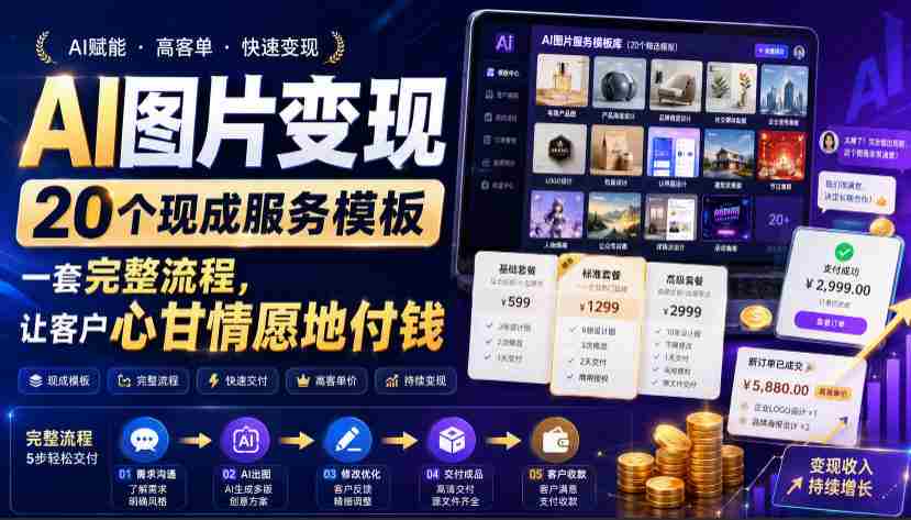 AI图片变现，20个现成服务模板，一套完整流程，让客户心甘情愿地付钱【原创双语字幕】-副业部