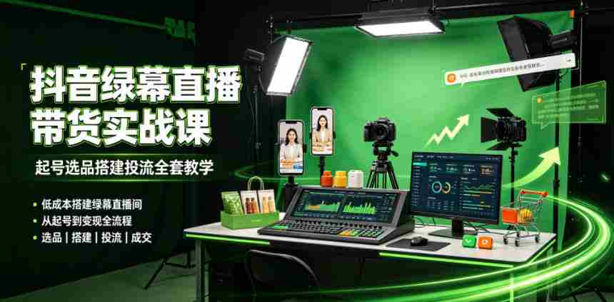 某社群抖音绿幕直播带货实战课，起号选品搭建投流全套教学，低成本搭建绿幕直播间-副业部