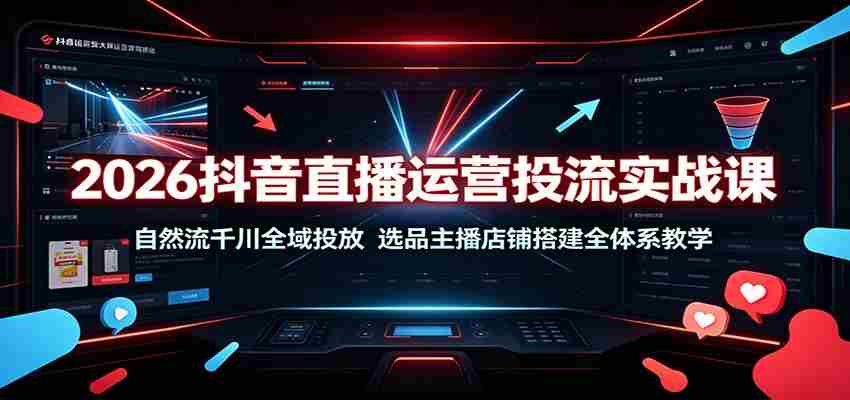 2026抖音直播运营投流实战课:自然流千川全域投放,选品主播店铺搭建全体系教学-副业部