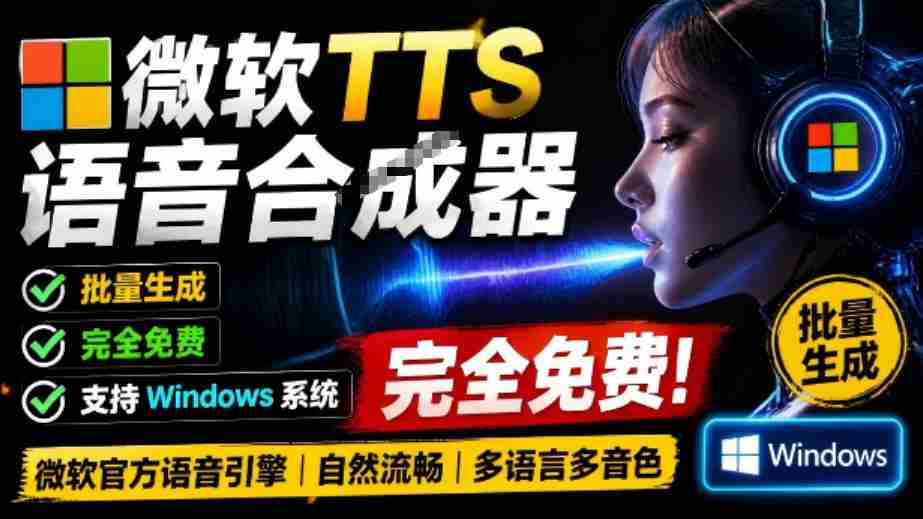 微软TTS免费语音配音生成器，完全免费，支持多语音、多音色选择，Windows系统专用TTS语音合成器-副业部