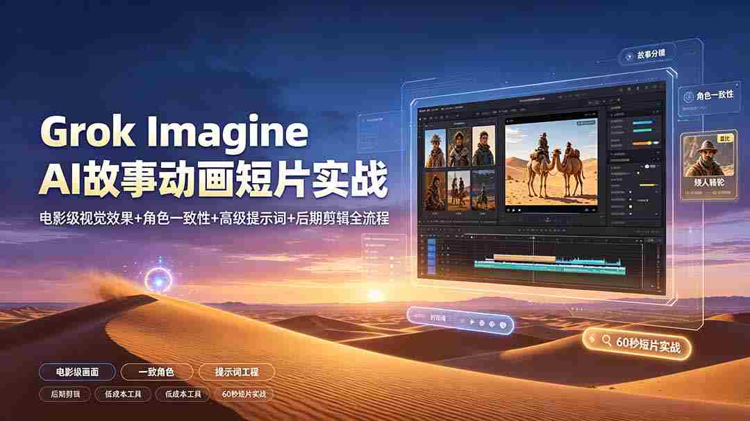 （19305期）Grok Imagine AI故事动画短片实战：电影级视觉效果+角色一致性+高级提示词+后期剪辑全流程-副业部
