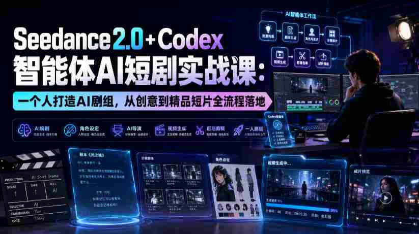 Seedance2.0+Codex智能体AI短剧实战课：一个人打造AI剧组，从创意到精品短片全流程-副业部