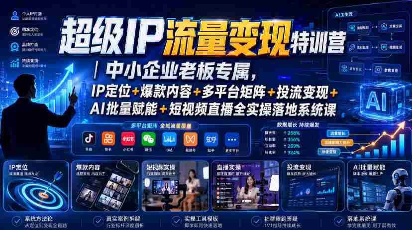超级IP流量变现特训营｜中小企业老板专属，IP定位+爆款内容+多平台矩阵+投流变现+AI批量赋能+短视频直播全实操落地系统课-副业部