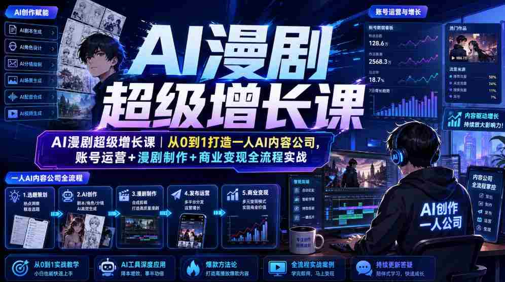 AI漫剧超级增长课｜从0到1打造一人AI内容公司，账号运营+漫剧制作+商业变现全流程实战-副业部