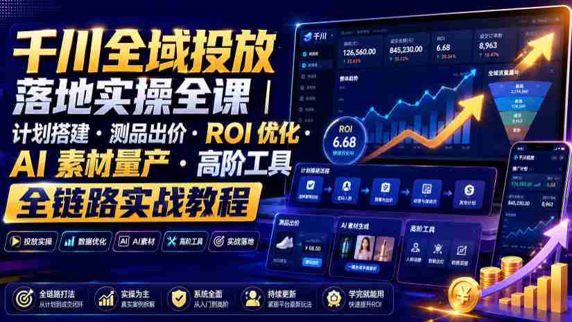 千川全域投放落地实操全课｜计划搭建・测品出价・ROI优化・AI素材量产・高阶工具全链路实战教程-副业部