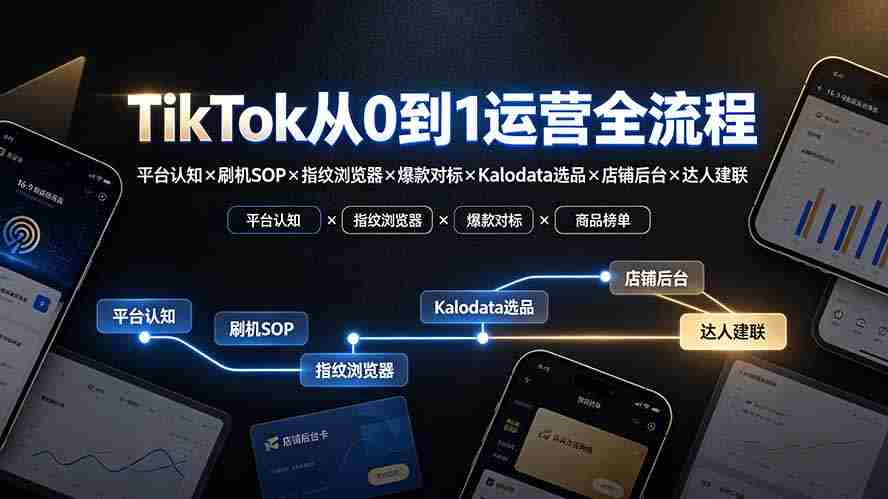 （19480期）TikTok从0到1运营全流程：平台认知×刷机SOP×指纹浏览器×爆款对标×Kalodata选品×店铺后台×达人建联-副业部