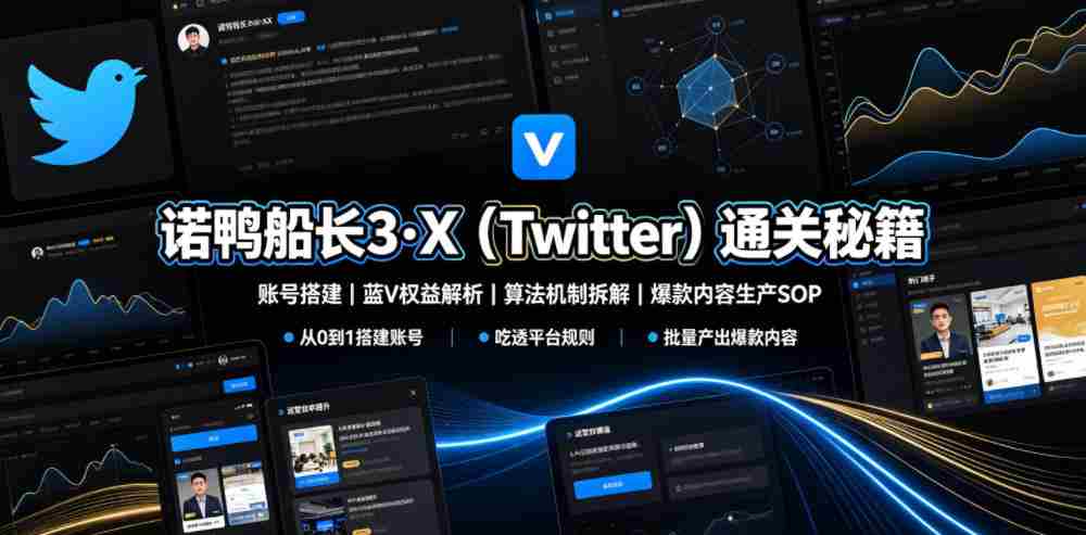 诺鸭船长3·X（Twitter）通关秘籍，涵盖账号搭建、蓝V权益解析、算法机制拆解及爆款内容生产SOP-副业部