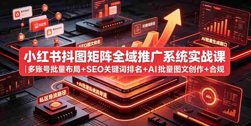 小红书抖图矩阵全域推广系统实战课｜多账号批量布局+SEO关键词排名+AI批量图文创作+合规私域导流完整落地教程-副业部