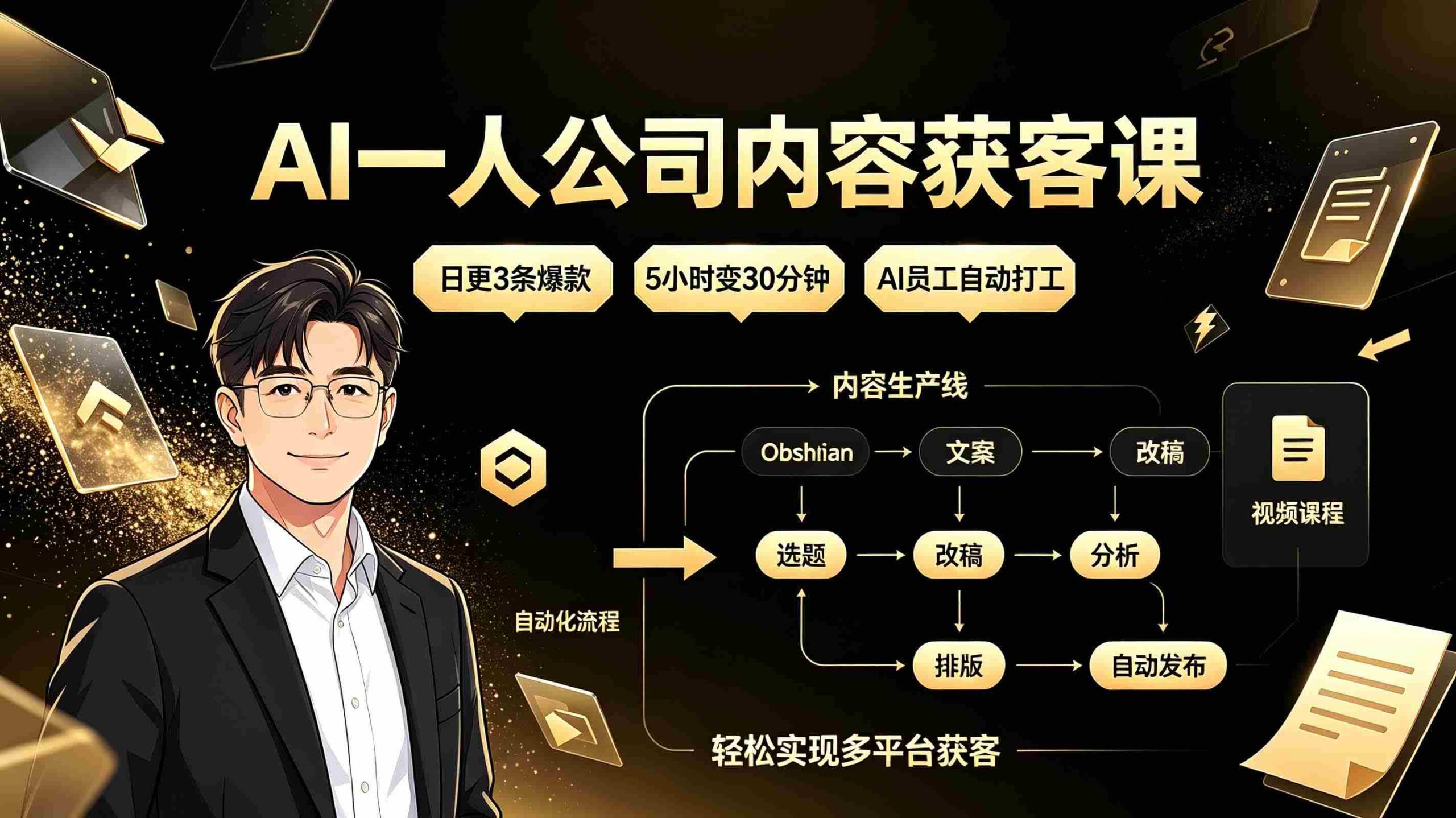 （19387期）AI一人公司内容获客课：日更3条爆款×5小时变30分钟×AI员工自动打工，轻松实现多平台获客-副业部