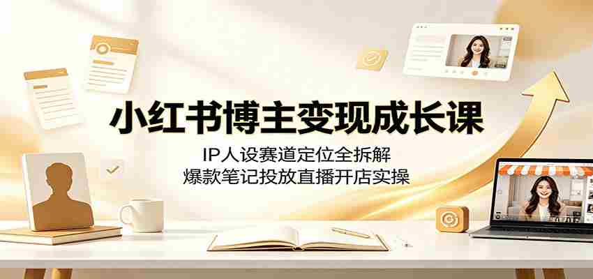 小红书博主变现成长课：IP人设赛道定位全拆解，爆款笔记投放直播开店实操-副业部