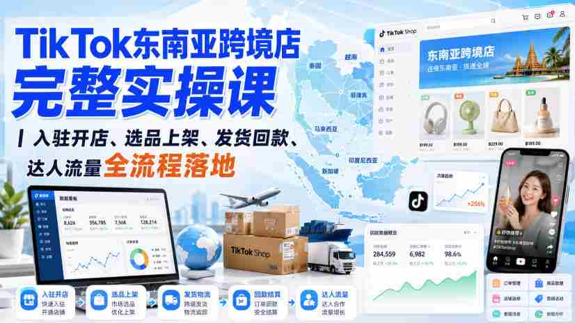 TikTok东南亚跨境店完整实操课｜入驻开店、选品上架、发货回款、达人流量全流程落地-副业部