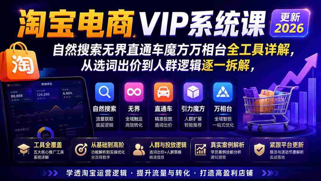 （20094期）2026淘宝电商终局之战VIP课-更新：自然搜索+直通车+无界+精准人群，系统掌握测款动销与全店推广布局方法-副业部