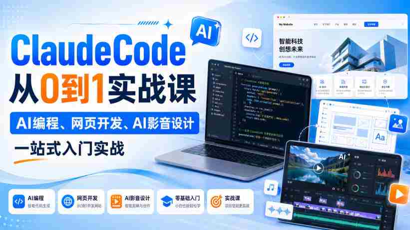 ClaudeCode从0到1实战课,AI编程、网页开发、AI影音设计一站式入门实战