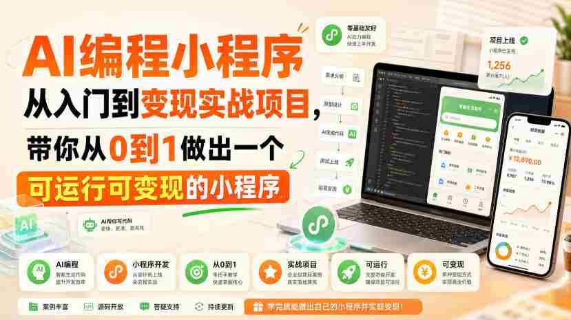 AI编程小程序从入门到变现实战项目,带你从0到1做出一个可运行可变现的小程序