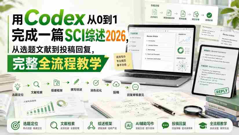 用Codex从0到1完成一篇SCI综述2026，从选题文献到投稿回复，完整全流程教学-副业部