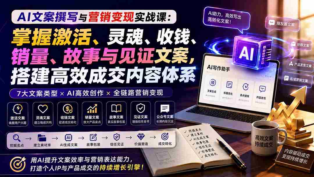 （20126期）AI文案撰写与营销变现实战课：掌握激活、灵魂、收钱、销量、故事与见证文案，搭建高效成交内容体系-副业部