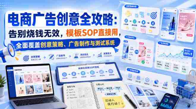 电商广告创意全攻略：告别烧钱无效，模板SOP直接用，全面覆盖创意策略、广告制作与测试系统【原创双语字幕】-副业部