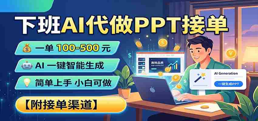 下班AI代做PPT接单，一单100-500，AI一键生成，小白也能做，附接单渠道-副业部