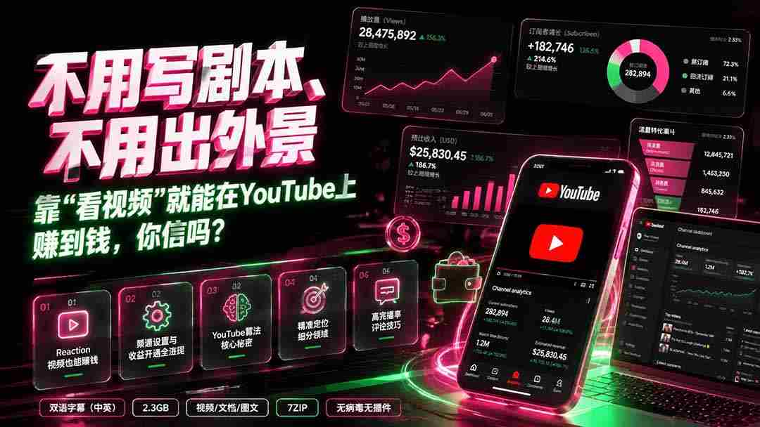 （19646期）不用写剧本、不用出外景——靠”看视频”就能在YouTube上赚到钱，你信吗？【原创双语字幕】-副业部