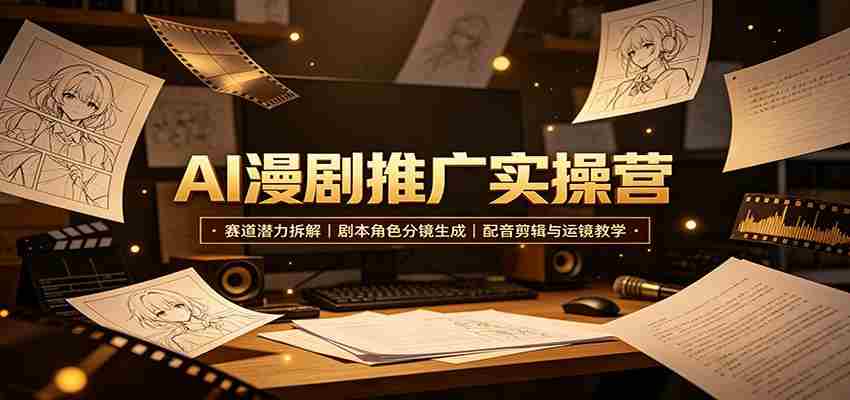 AI漫剧推广实操营：赛道潜力拆解，剧本角色分镜生成，配音剪辑与运镜教学-副业部