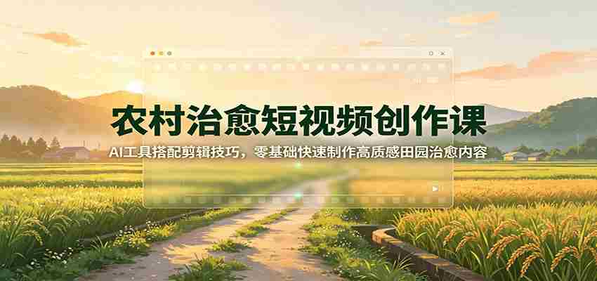 农村治愈短视频创作课：AI工具搭配剪辑技巧，零基础快速制作高质感田园治愈内容-副业部