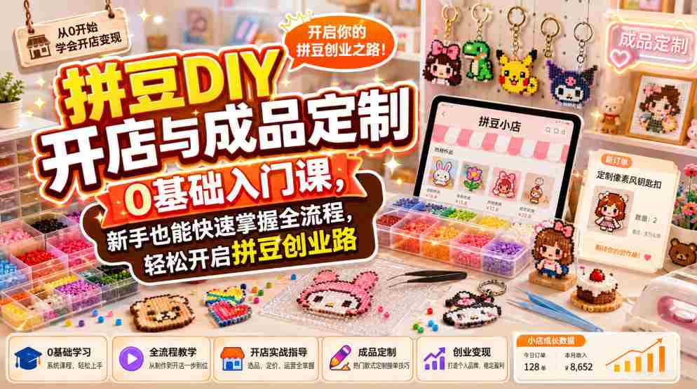 拼豆DIY开店与成品定制0基础入门课，新手也能快速掌握全流程，轻松开启拼豆创业路-副业部