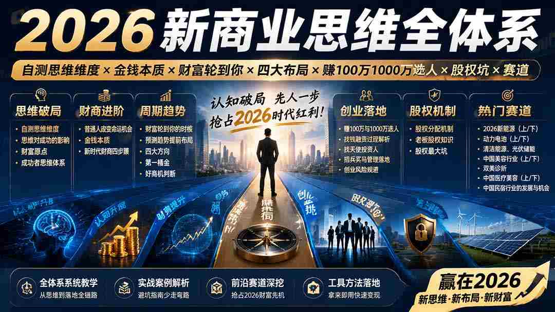 （19696期）2026新商业思维全体系：自测思维维度×金钱本质×财富轮到你×四大布局×赚100万1000万选人×股权坑×赛道-副业部