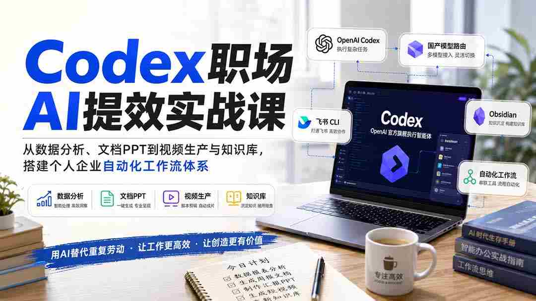 （20057期）Codex职场AI提效实战课：从数据分析、文档PPT到视频生产与知识库，搭建个人企业自动化工作流体系-副业部