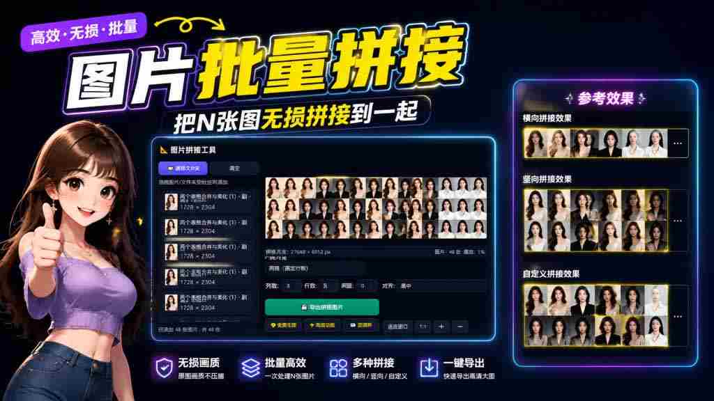 （20005期）图片批量拼接，把N张图无损拼接到一起，支持横向、竖向、自定义等功能-副业部