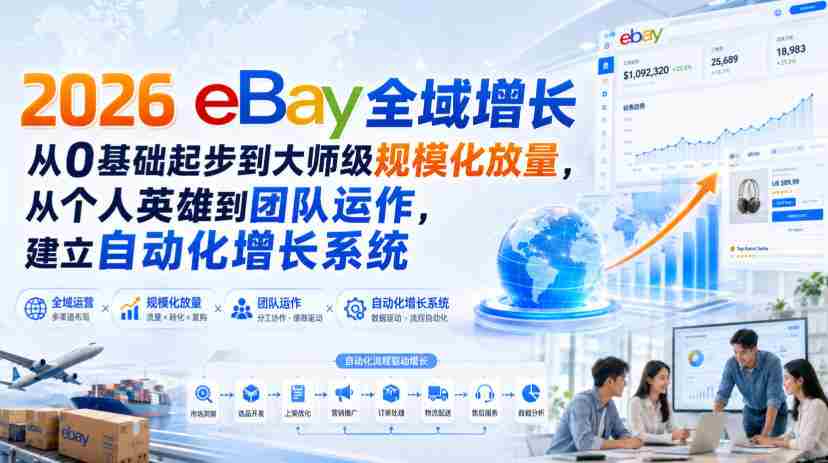 2026 eBay全域增长，从0基础起步到大师级规模化放量，从个人英雄到团队运作，建立自动化增长系统-副业部