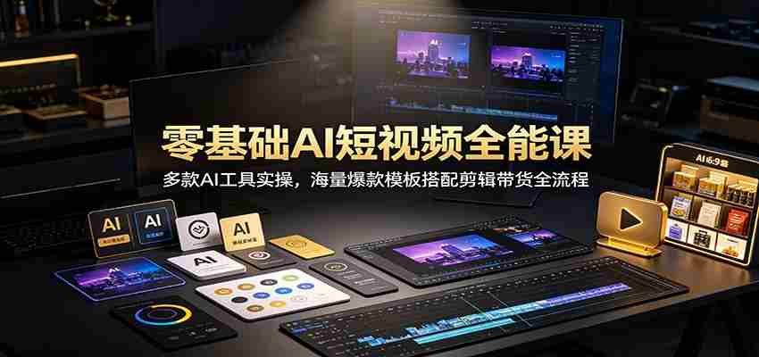 零基础AI短视频全能课：多款AI工具实操，海量爆款模板搭配剪辑带货全流程-副业部