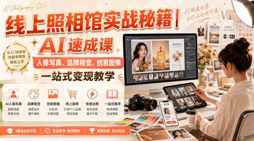 线上照相馆实战秘籍｜AI速成课，人像写真、品牌视觉、创意图像一站式变现教学-副业部