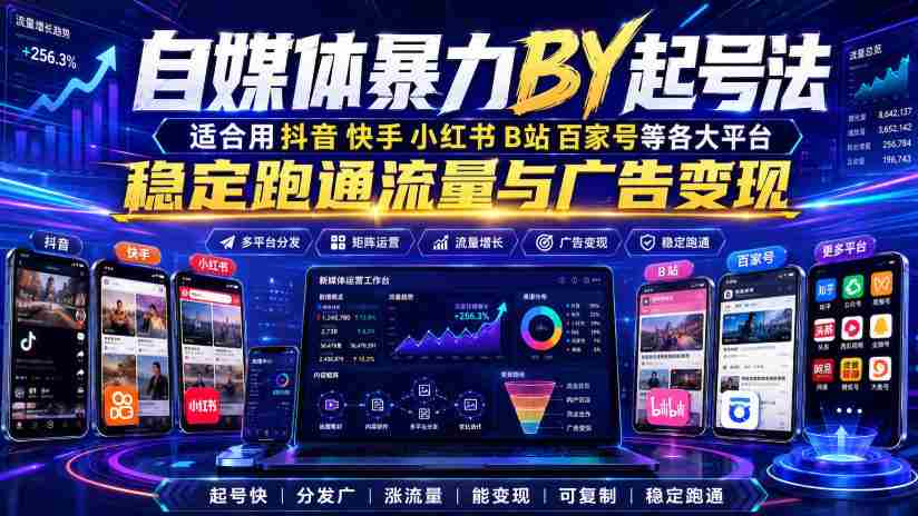 自媒体暴力搬运起号法，适合用抖音快手小红书B站百家号等各大平台，稳定跑通流量与广告变现-副业部